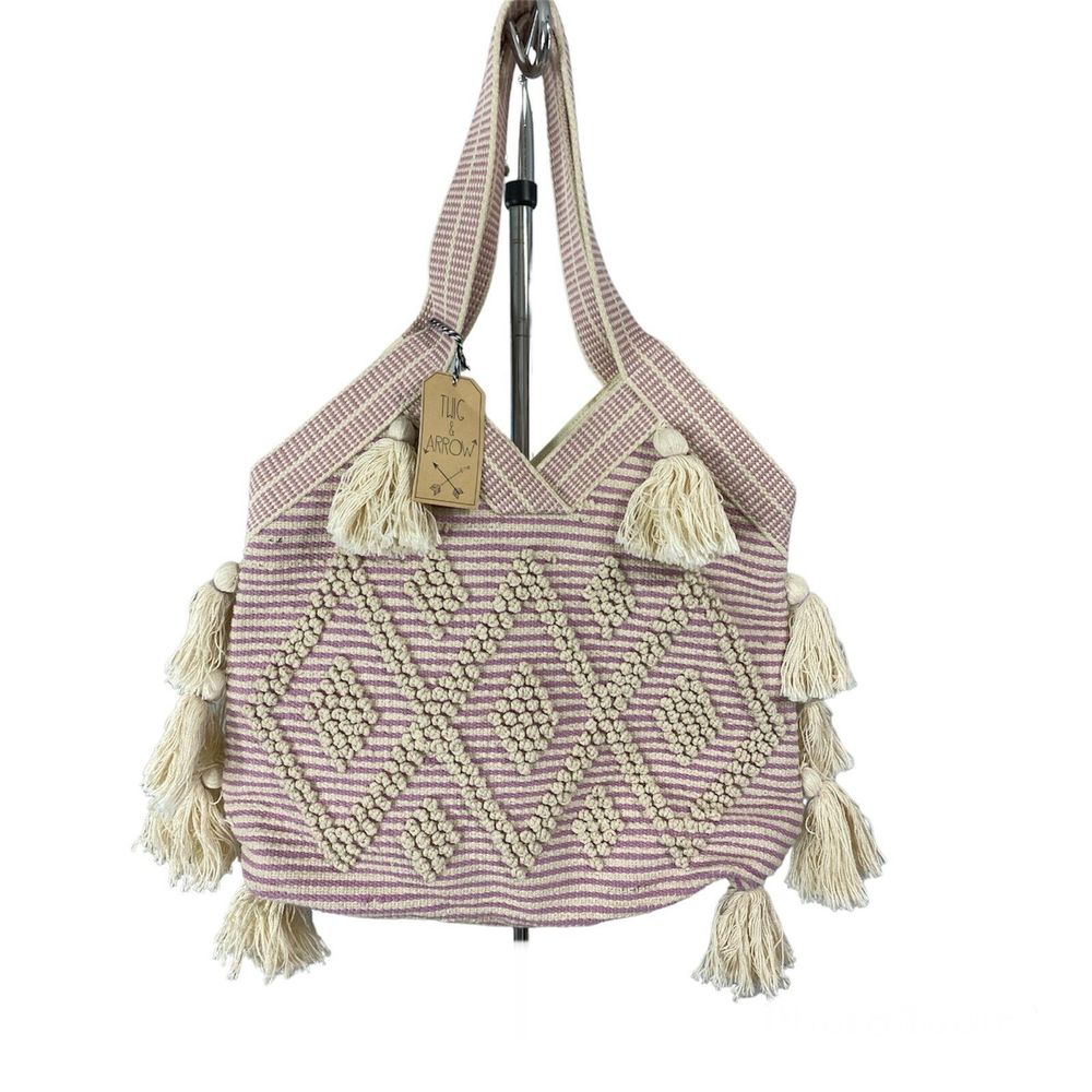 Twig & Arrow shoulder bag Purse off white Purple corral Beach Hand Bag New